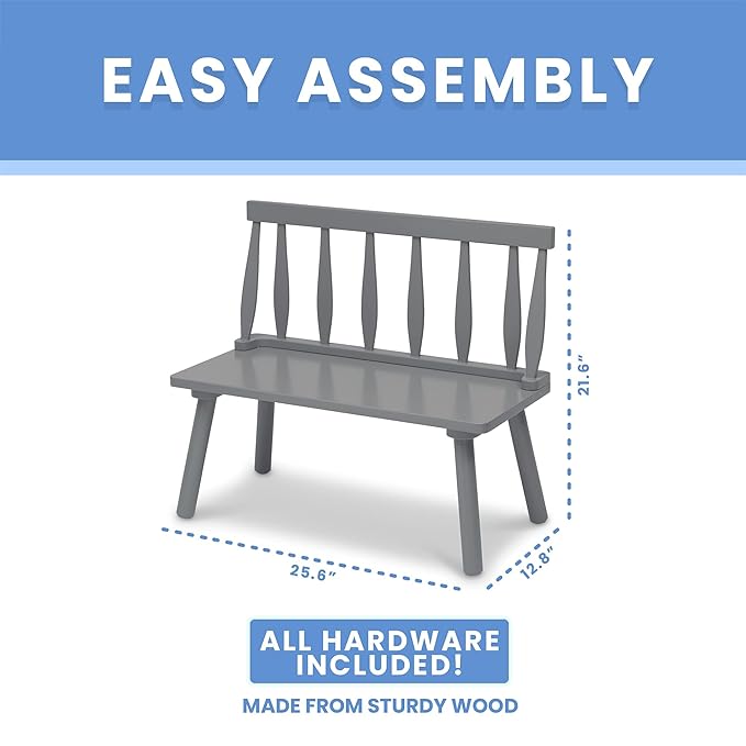 Delta Children Windsor Bench, Grey - LeafyLoom