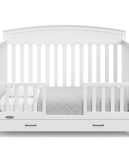 Graco Benton 5-in-1 Convertible Crib with Drawer (White) - Converts from Baby Crib to Toddler Bed, Daybed and Full-Size Bed, Fits Standard Full-Size Crib Mattress, Adjustable Mattress Support Base - LeafyLoom
