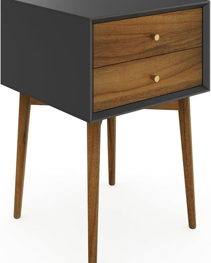 Nathan James Harper Modern Nightstand Side Accent or End Table with Storage Drawer, Set of 2, Black/Brown - LeafyLoom