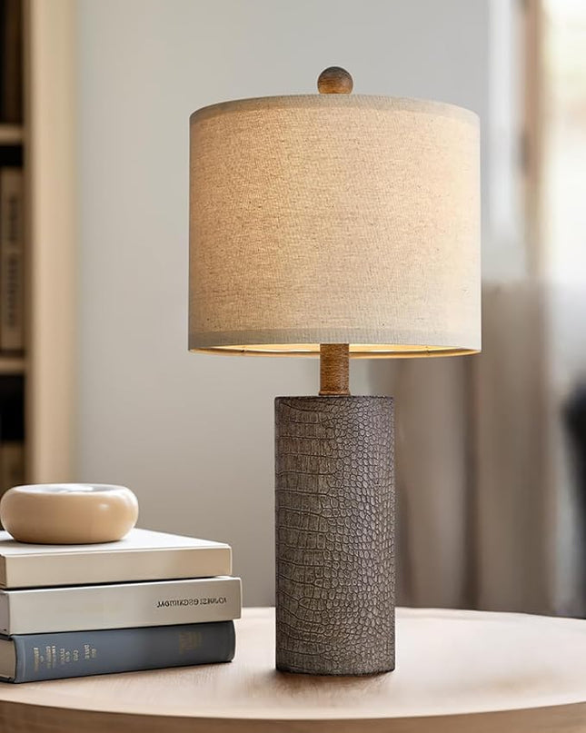 20.5" Farmhouse Lamp Single Resin Table Lamps for Living Room Bedroom Entryway Table Office Dorm Boho Nightstand Small Table Lamp Industrial End Side Table Lamps Gray - LeafyLoom