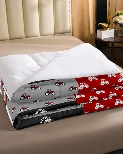 Erosebridal Red Tractor Bedding Set for Boys Queen,Construction Tractor Comforter Set Kids Teens Equipment Trucks Down Comforter Black White Construction Vehicle Quilt Set Bedroom Decor - LeafyLoom