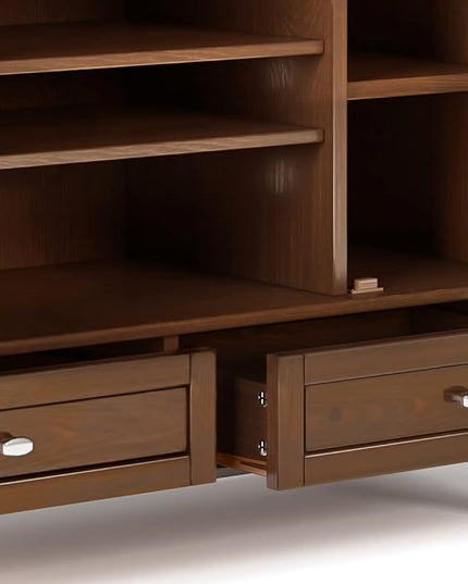 SIMPLIHOME Warm Shaker SOLID WOOD 47 Inch Wide Transitional TV Media Stand in Russet Brown for TVs up to 50 Inches, For the Living Room and Entertainment Center - LeafyLoom