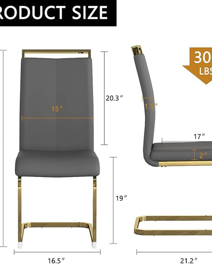 Modern Dining Chairs Set of 6,High Back Grey Kitchen Chairs,Faux Leather Side Chair with Gold Plated Metal Legs,Easy to Clean Upholstered Dining Chairs,Ideal for Living Room(Gold Leg) - LeafyLoom
