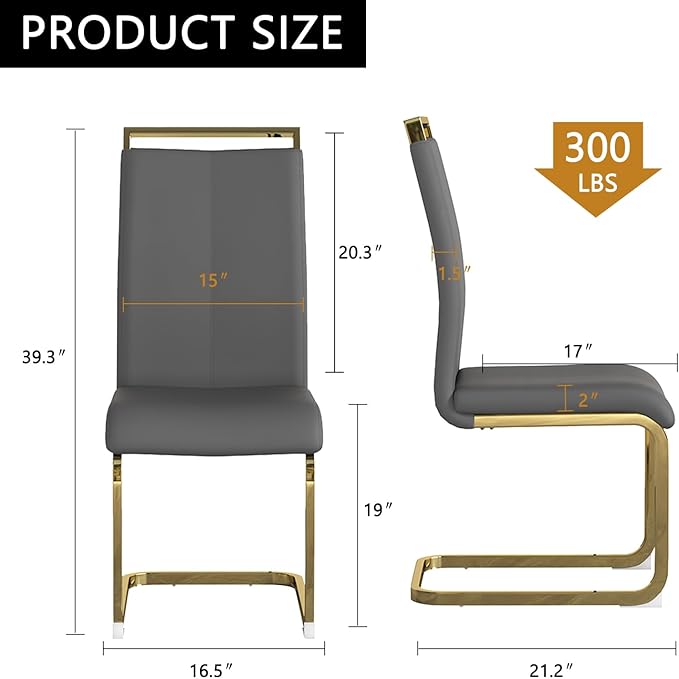 Modern Dining Chairs Set of 6,High Back Grey Kitchen Chairs,Faux Leather Side Chair with Gold Plated Metal Legs,Easy to Clean Upholstered Dining Chairs,Ideal for Living Room(Gold Leg) - LeafyLoom