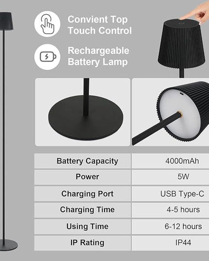 Neoglint Cordless Floor Lamp for Outdoor/Indoor, Touch Control Adjustable Height LED Lamp, Dimmable Rechargeable Battery Operated Lamp for Bedroom, Living Room, Patio (Round) - LeafyLoom