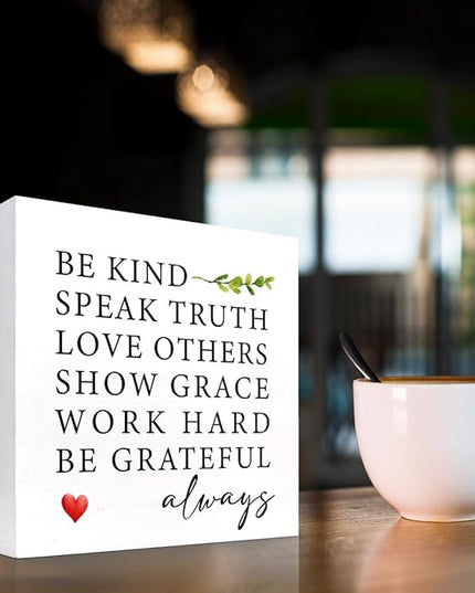 Be Kind Speak Truth Wood Block Sign Desk Decor,Rustic Inspirational Wooden Box Plaque Sign Desk Decor for Home Office Shelf Table Decor Decorations - LeafyLoom