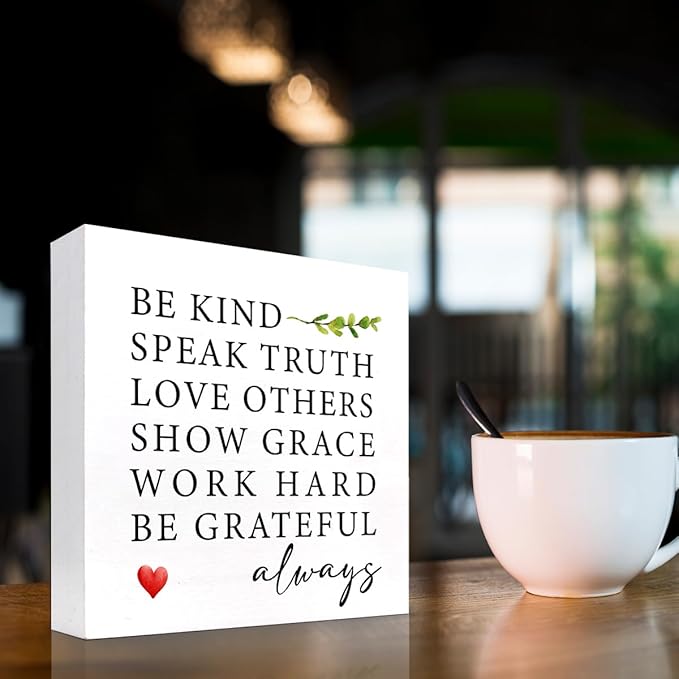 Be Kind Speak Truth Wood Block Sign Desk Decor,Rustic Inspirational Wooden Box Plaque Sign Desk Decor for Home Office Shelf Table Decor Decorations - LeafyLoom
