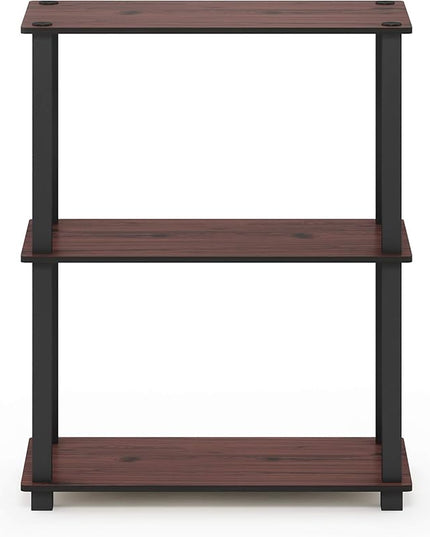 Furinno Turn-S-Tube 3-Tier Compact Multipurpose Shelf Display Rack with Square Tube, Dark Cherry/Black - LeafyLoom