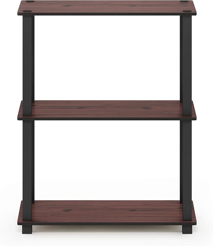 Furinno Turn-S-Tube 3-Tier Compact Multipurpose Shelf Display Rack with Square Tube, Dark Cherry/Black - LeafyLoom