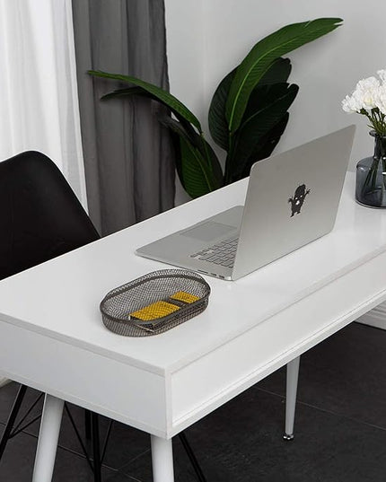 soges Mid Century Desk with Drawers, 3-Drawer Writing Study Desk, 43.3 inches Home Office Computer Desk for Small Space, Multifunctional Vanity Table Desk, White - LeafyLoom