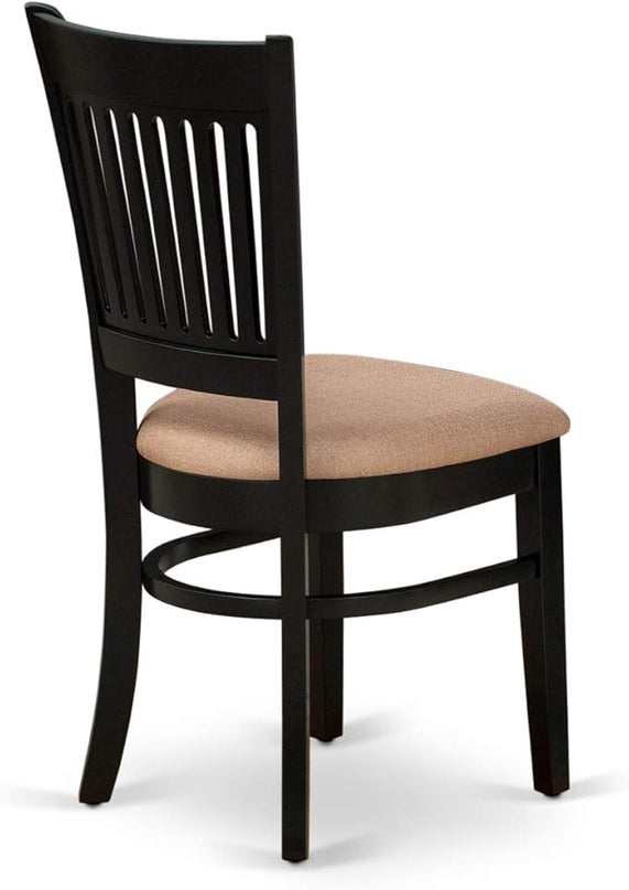 East West Furniture ANVA3-BLK-C 3 Piece Modern Dining Table Set Contains a Round Kitchen Table with Pedestal and 2 Linen Fabric Dining Room Chairs, 36x36 Inch, Black - LeafyLoom