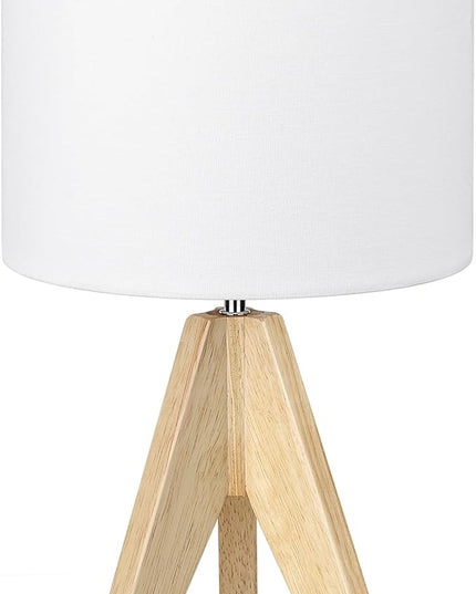 DEWENWILS Mid Century Bedside Lamp, Small Tripod Table Lamp with Linen Fabric Shade, Wood Nightstand Lamp for Nursery, Living Room, Bedroom, End Table, UL Listed, 14.2 Inch, ON/Off Switch - LeafyLoom
