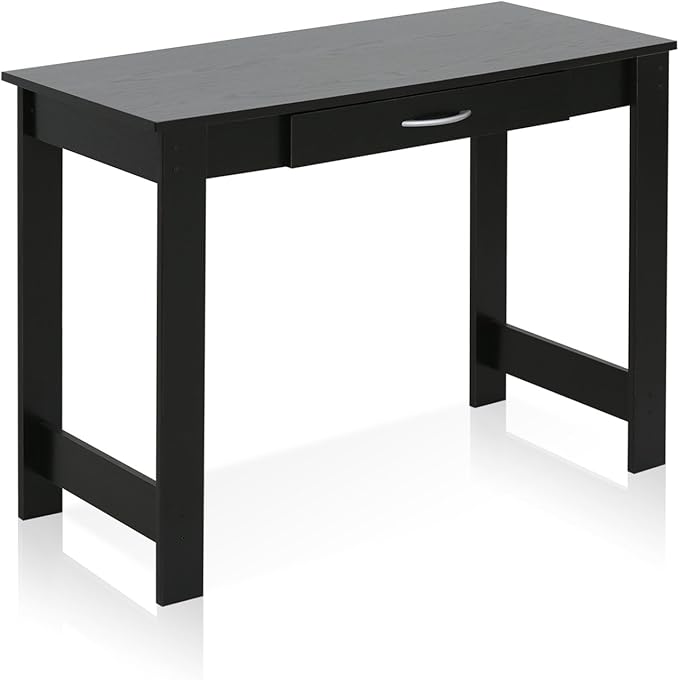FURINNO Jaya Writing Desk For Residential Use With DrawerBlack, Blackwood, Large - LeafyLoom