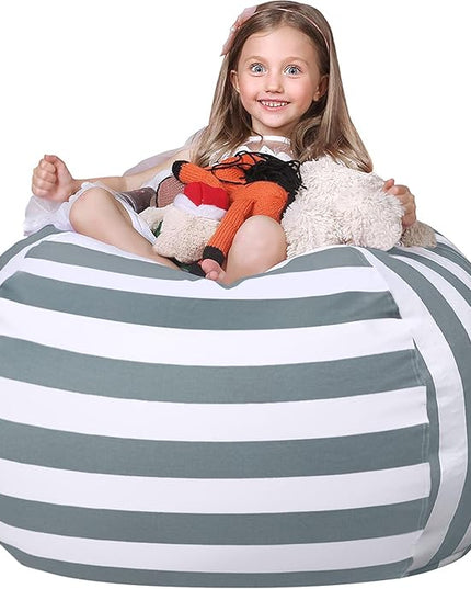 Wekapo Stuffed Animal Storage Bean Bag Chair Cover for Kids | Stuffable Zipper Beanbag for Organizing Children Plush Toys Large Premium Cotton Canvas (Gray, XX-Large) - LeafyLoom