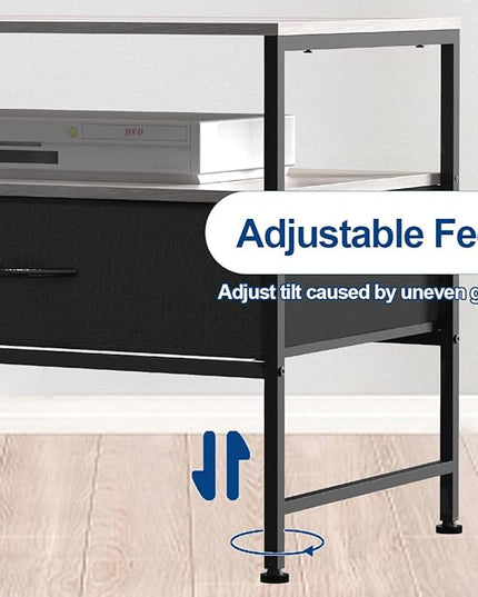 HEOMU Industrial TV Stand for 50 Inch Television Cabinet 3-Tier Console Table with Fabric Drawer, Entertainment Center Media Console Metal Frame for Living Room, Bedroom, Grey - LeafyLoom