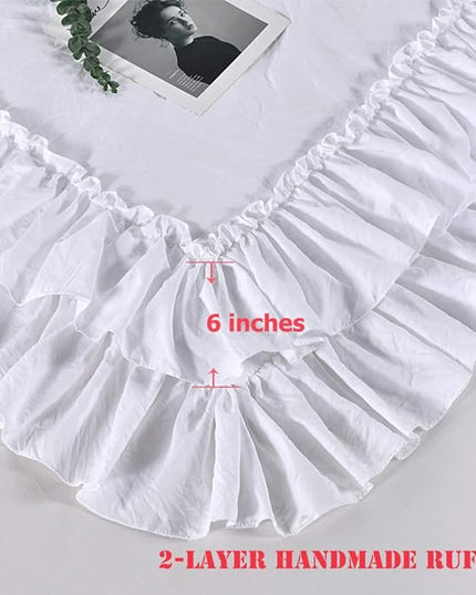White Ruffled Shabby Comforter Set King,Boho Chic Farmhouse Bedding Down Comforter Fluffy Cozy,Ultra Soft Washed Microfiber Inner Fill Bedding All Season 3 Piece Set with Ruffle Pillow Shams - LeafyLoom