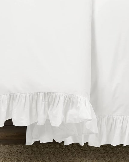 Lush Decor Reyna Ruffle 100% Cotton Duvet Cover Set - 3 Piece Cozy Ruffled Bedding Set - Timeless Elegance and Comfort - Full/ Queen, Pure White - LeafyLoom