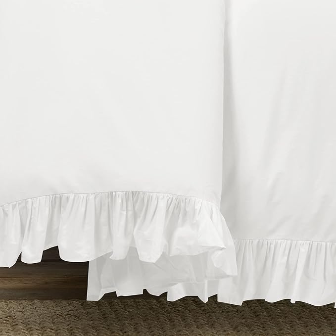 Lush Decor Reyna Ruffle 100% Cotton Duvet Cover Set - 3 Piece Cozy Ruffled Bedding Set - Timeless Elegance and Comfort - King, Pure White - LeafyLoom