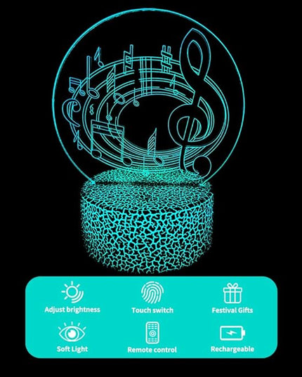 3D Music Note Night Light,16 Color Change with Remote,3D Illusion LED Lamp for Family, Friends Bedroom Decor, Music Lovers Fans - LeafyLoom