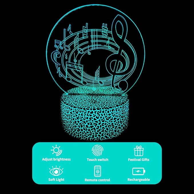 3D Music Note Night Light,16 Color Change with Remote,3D Illusion LED Lamp for Family, Friends Bedroom Decor, Music Lovers Fans - LeafyLoom