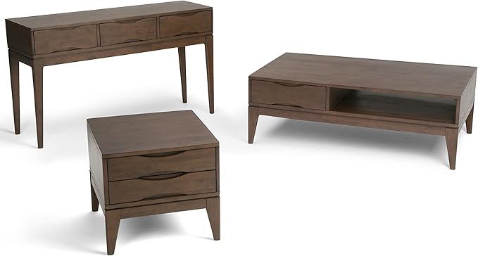 SIMPLIHOME Harper SOLID WOOD 54 inch Wide Mid Century Modern Console Sofa Entryway Table in Walnut Brown with Storage, 3 Drawers , for the Living Room, Entryway and Bedroom - LeafyLoom