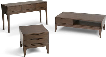 SIMPLIHOME Harper Solid Hardwood 22 inch wide Square Mid Century Modern End Side Table in Walnut Brown with Storage, 2 Drawers, for the Living Room and Bedroom - LeafyLoom