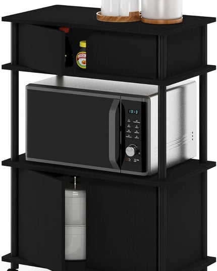 Furinno Turn-N-Tube Kitchen Storage Cart with Cabinet with Lockable Wheels, Americano/Black - LeafyLoom