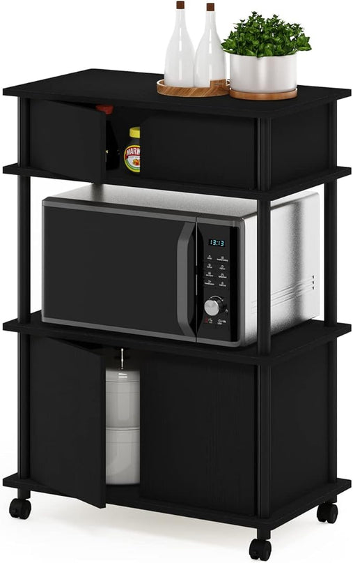 Furinno Turn-N-Tube Kitchen Storage Cart with Cabinet with Lockable Wheels, Americano/Black - LeafyLoom