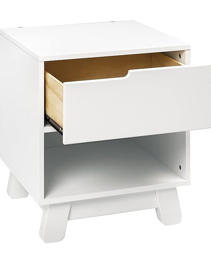 Babyletto Hudson Nightstand with USB Port in White, 1 Drawer and Storage Cubby - LeafyLoom