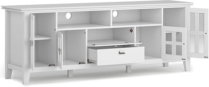 SIMPLIHOME Artisan SOLID WOOD 72 Inch Wide Contemporary TV Media Stand in White for TVs up to 80 Inches, For the Living Room and Entertainment Center - LeafyLoom