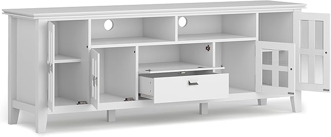 SIMPLIHOME Artisan SOLID WOOD 72 Inch Wide Contemporary TV Media Stand in White for TVs up to 80 Inches, For the Living Room and Entertainment Center - LeafyLoom