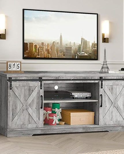 GAOMON Farmhouse TV Stand for 65 Inch TV Entertainment Center TV Media Console Cabinet, TV Stand with Storage, Barn Doors and Shelves, Tall Modern TV Console Table Furniture for Living Bedroom (Grey) - LeafyLoom