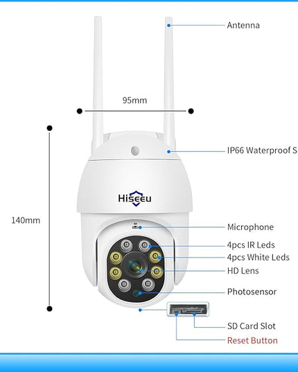 Hiseeu 2K 3MP PTZ Security Camera Outdoor,WiFi Camera, Auto Tracking&Light Alarm Floodlight & Color Night Vision,Two-Way Audio, Plug-in Cable,Compatible Wireless Camera System Hiseeu