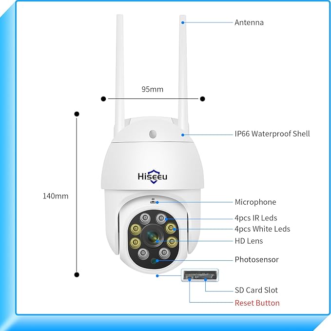 Hiseeu 2K 3MP PTZ Security Camera Outdoor,WiFi Camera, Auto Tracking&Light Alarm Floodlight & Color Night Vision,Two-Way Audio, Plug-in Cable,Compatible Wireless Camera System Hiseeu