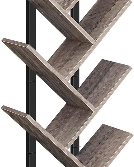HOOBRO Tree Bookshelf, 9-Tier Bookcase Wooden Shelves, Floor Standing Storage Rack, for Display of CDs, Books in Living Room, Home Office, Wood Storage Rack for Bedroom, Greige BG08SJ01G1 - LeafyLoom