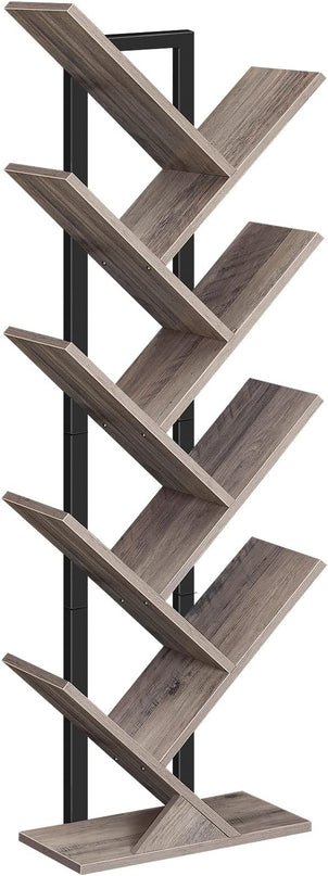 HOOBRO Tree Bookshelf, 9-Tier Bookcase Wooden Shelves, Floor Standing Storage Rack, for Display of CDs, Books in Living Room, Home Office, Wood Storage Rack for Bedroom, Greige BG08SJ01G1 - LeafyLoom