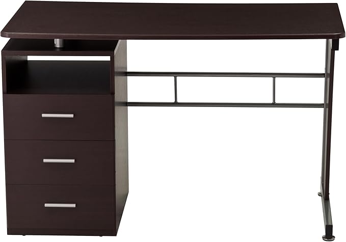 Techni Mobili Drawers Computer Desk, 48" W x 23" D x 30" H, Chocolate - LeafyLoom