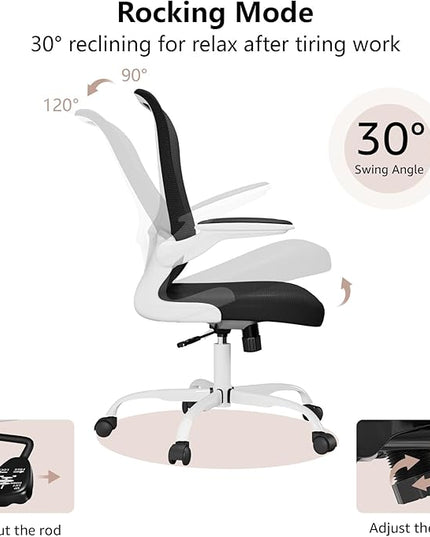 Ergonomic Office Chair, Comfort Swivel Home Office Task Chair, Breathable Mesh Desk Chair, Lumbar Support Computer Chair with Flip-up Arms and Adjustable Height - LeafyLoom