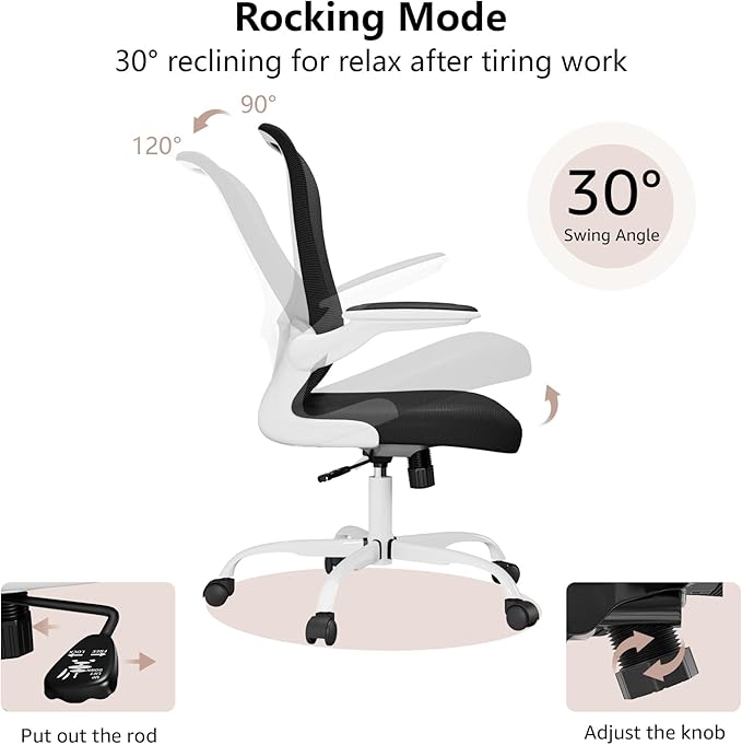 Ergonomic Office Chair, Comfort Swivel Home Office Task Chair, Breathable Mesh Desk Chair, Lumbar Support Computer Chair with Flip-up Arms and Adjustable Height - LeafyLoom