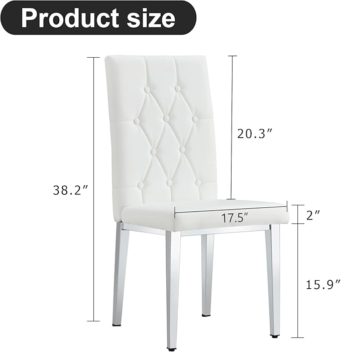 NicBex Dining Chairs Set of 4 Modern PU Dining Room Kitchen Chairs with Embedded Button High Backrest,Silver Metal Legs,Chairs for Dining Room, Kitchen,Living Room, and Restaurants,White - LeafyLoom