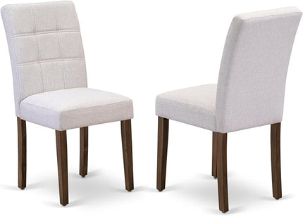 East West Furniture ANAS3-AWA-08 3 Piece Kitchen Set Contain A Modern Table and 2 Mist Beige Linen Fabric Upholstered Dining Chairs, Antique Walnut, 36x36 Inch - LeafyLoom