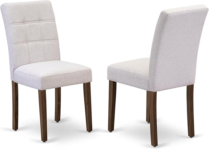 East West Furniture ANAS3-AWA-08 3 Piece Kitchen Set Contain A Modern Table and 2 Mist Beige Linen Fabric Upholstered Dining Chairs, Antique Walnut, 36x36 Inch - LeafyLoom