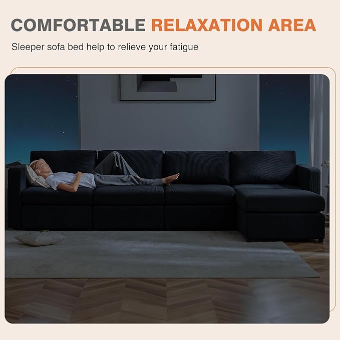 Sweetcrispy Convertible Modular Sectional Sofa, 5 Seat Sectional Couches for Living Room, L-Shaped Modern Fabric Modular Sofa Sleeper with Double Chaise for Home, Apartment, Dorm, Dark Grey - LeafyLoom