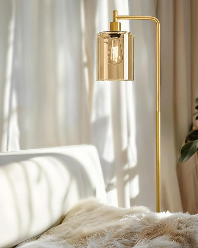 Oneach 66.5'' Floor Lamps for Living Room with Glass lampshade, Modern Gold Floor Lamp with Bulb Industrial Standing lamp for beroom, Tall Pole Lamps Office - LeafyLoom