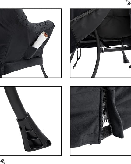 HollyHOME Modern Fabric Large Lazy Chair, Accent Oversized Comfy Reading Chair, Thick Padded Cozy Lounge Chair with Armrest, Steel Frame Leisure Sofa Chair for Living Room, Bedroom, Dorm, Black - LeafyLoom