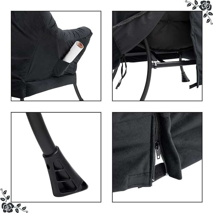 HollyHOME Modern Fabric Large Lazy Chair, Accent Oversized Comfy Reading Chair, Thick Padded Cozy Lounge Chair with Armrest, Steel Frame Leisure Sofa Chair for Living Room, Bedroom, Dorm, Black - LeafyLoom