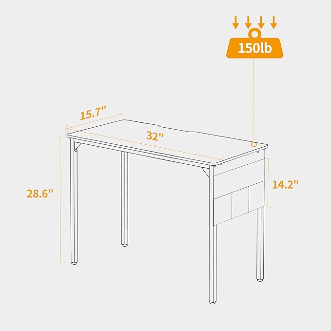 BANTI Computer Desk, 32 inch Home Office Writing Study Desks with Storage Bag, Small PC Table, Modern Simple Style for Space-Saving, Black - LeafyLoom
