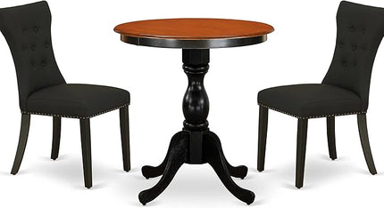 East West Furniture ESGA3-BCH-24 Eden 3 Piece Kitchen Set for Small Spaces Contains a Round Dining Room Table with Pedestal and 2 Linen Fabric Padded Chairs, 30x30 Inch, Black & Cherry - LeafyLoom