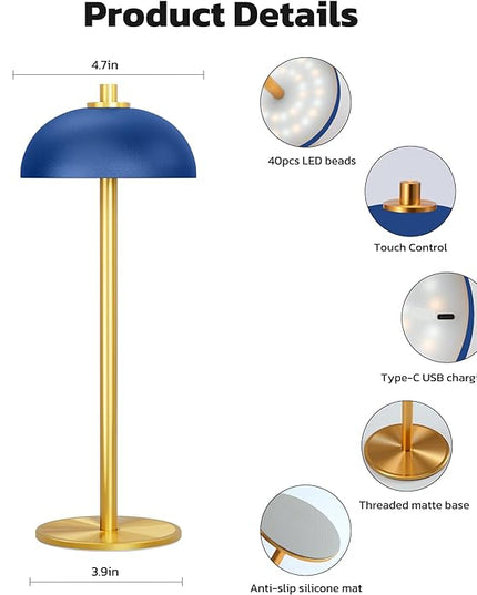 2 Pack Cordless Table Lamp, 5000mAh Portable Rechargeable Table Lamp, 3 Color Modes Stepless Dimming Table Light with Memory Function, for Dinner, Patio, Home, Restaurant.(Blue) - LeafyLoom