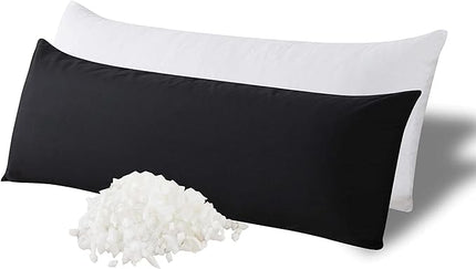 WhatsBedding Memory Foam Body Pillow with Breathable Zippered Cotton Cover, Full Body Pillow for Adults, Long Pillow for Sleeping, Firm Body Pillow Fluffy Supportive - Black - LeafyLoom